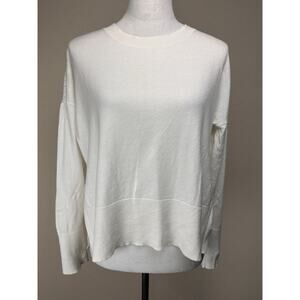 Calia Women's Pointelle Long Sleeve in Creamy White Sz M Boxy Side Slits Cropped